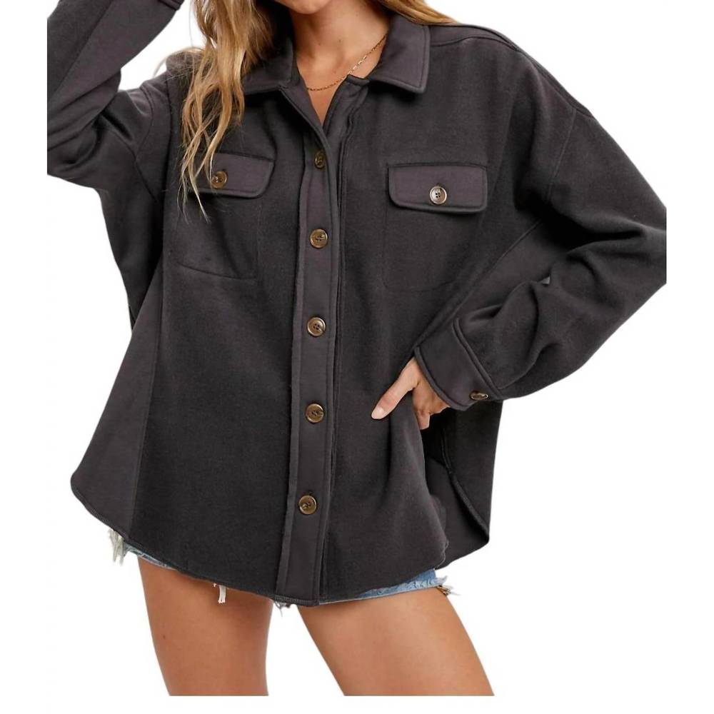 NEW BLUIVY brushed terry shacket in charcoal